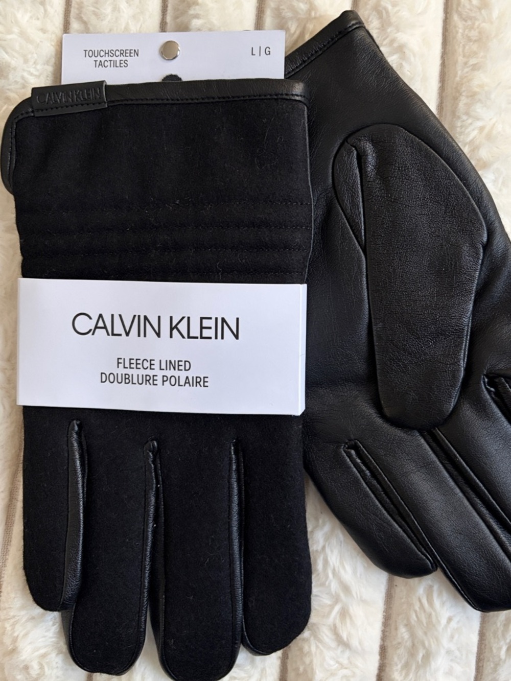 Calvin Klein Men's Black Fleece-Lined Touchscreen-Compatible Gloves